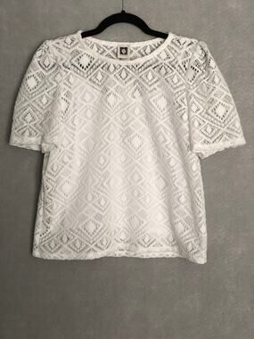 Anne Klein 2-Piece Lace Top Short Sleeve in Bright White Women's XL NEW